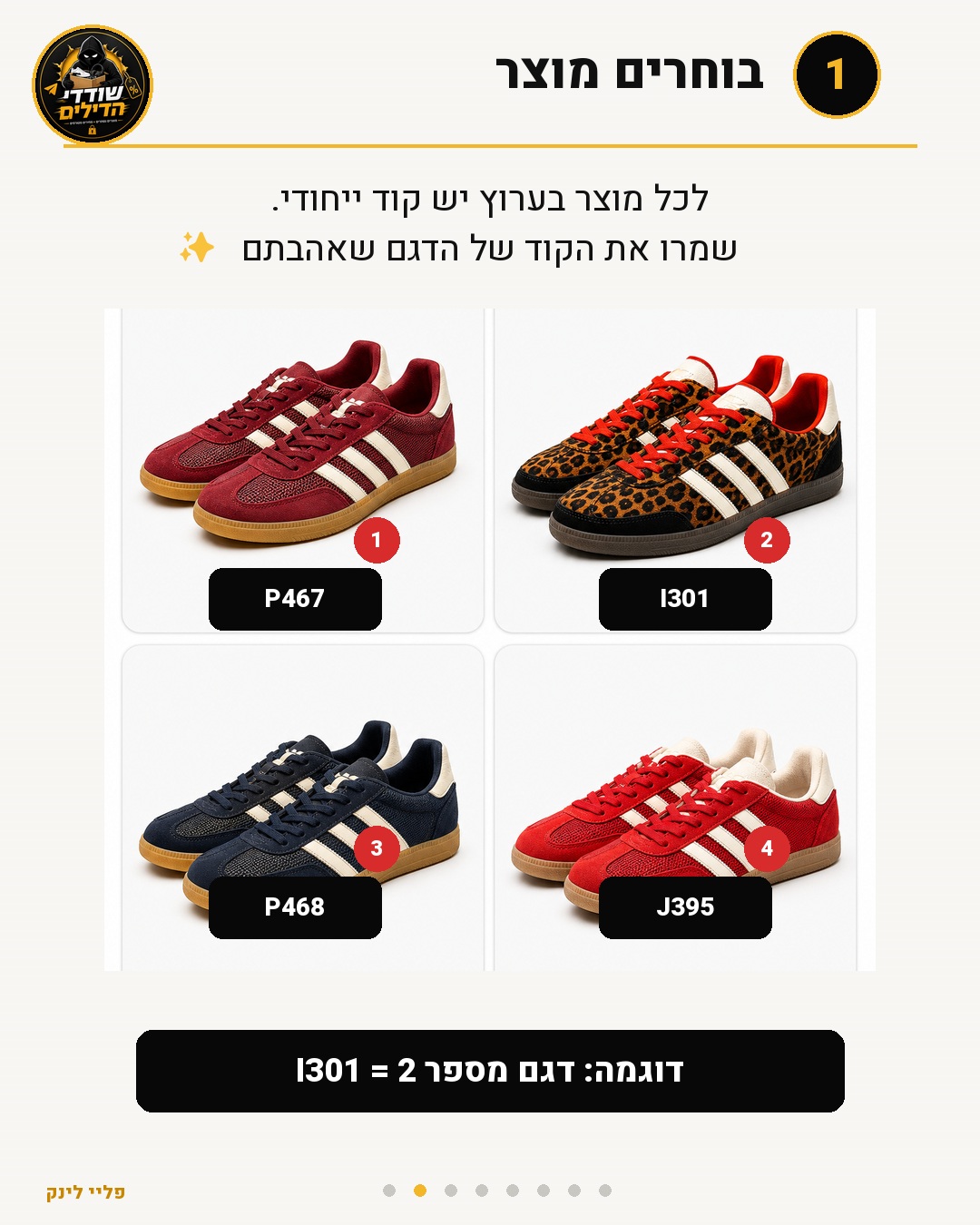 מדריך בחירת מוצר ושמירת קוד הדגם I301